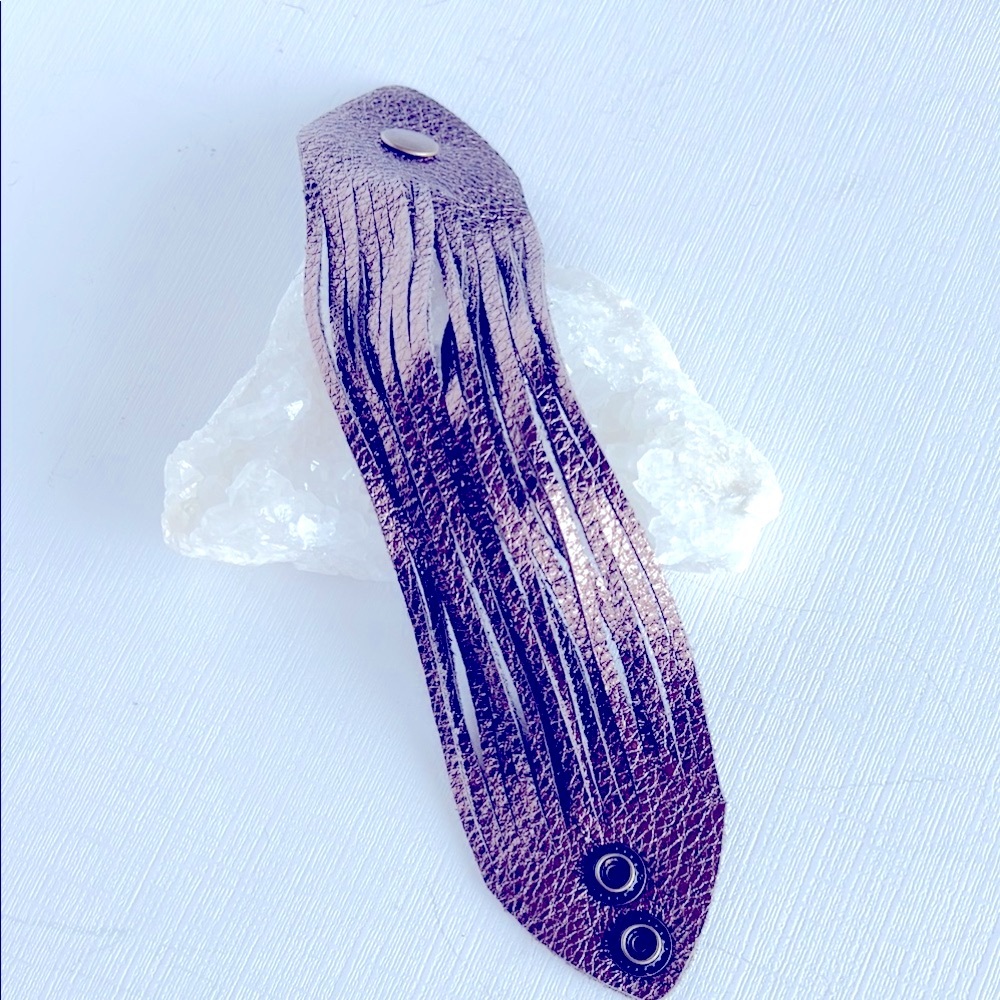 Brown Leather Fringe Cuff Bracelet fits 7 to 6 1/2 inch wrist